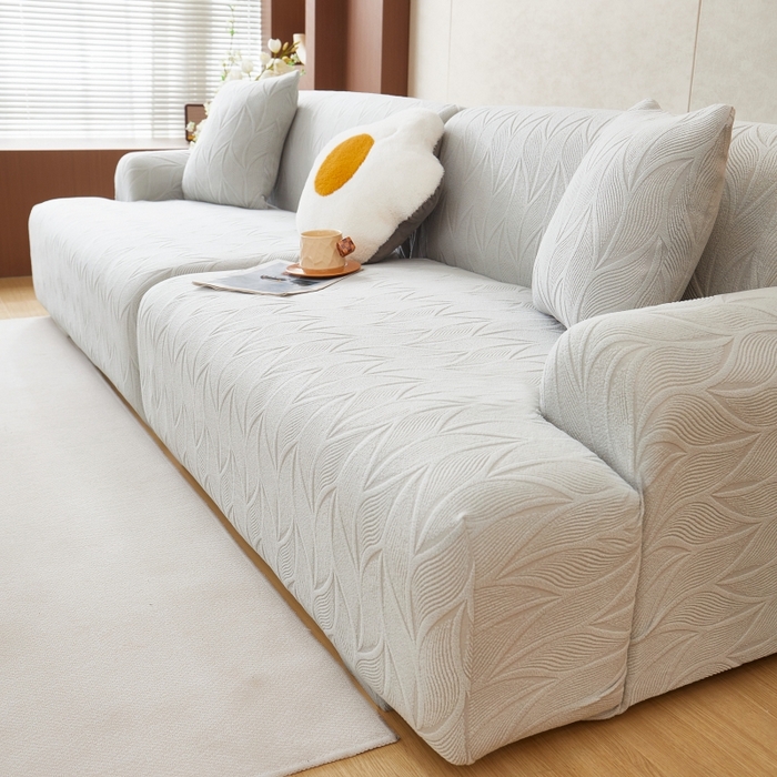 91家纺网 家纺一手货源 找家纺 丝绮鹿 2025新款雕花绒玉叶沙发套直排松紧款 玉叶-浅灰