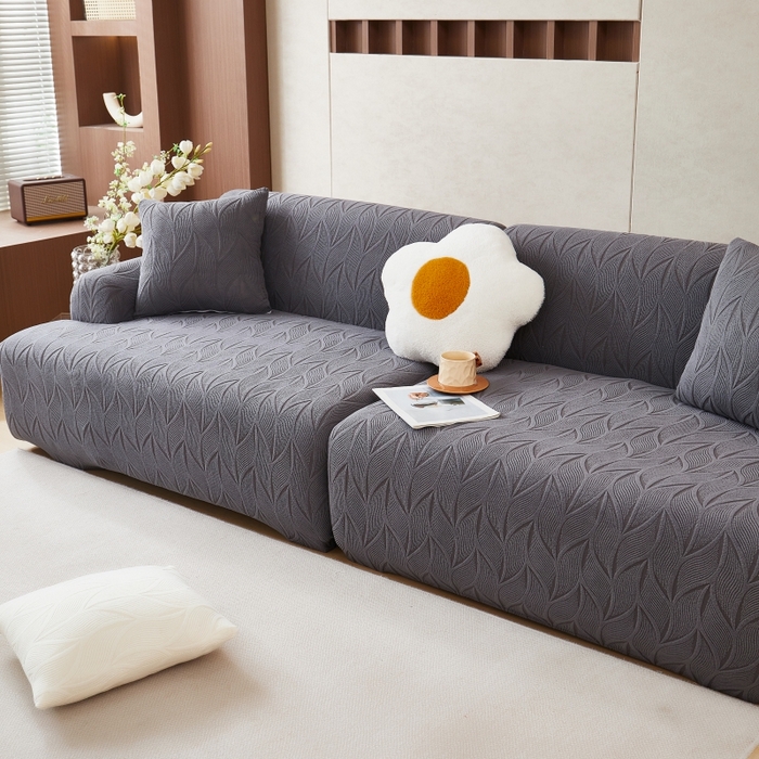 91家纺网 家纺一手货源 找家纺 丝绮鹿 2025新款雕花绒玉叶沙发套直排松紧款 玉叶-深灰