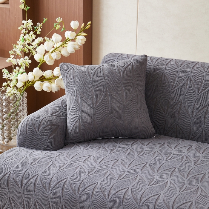 91家纺网 家纺一手货源 找家纺 丝绮鹿 2025新款雕花绒玉叶沙发套直排松紧款 玉叶-深灰