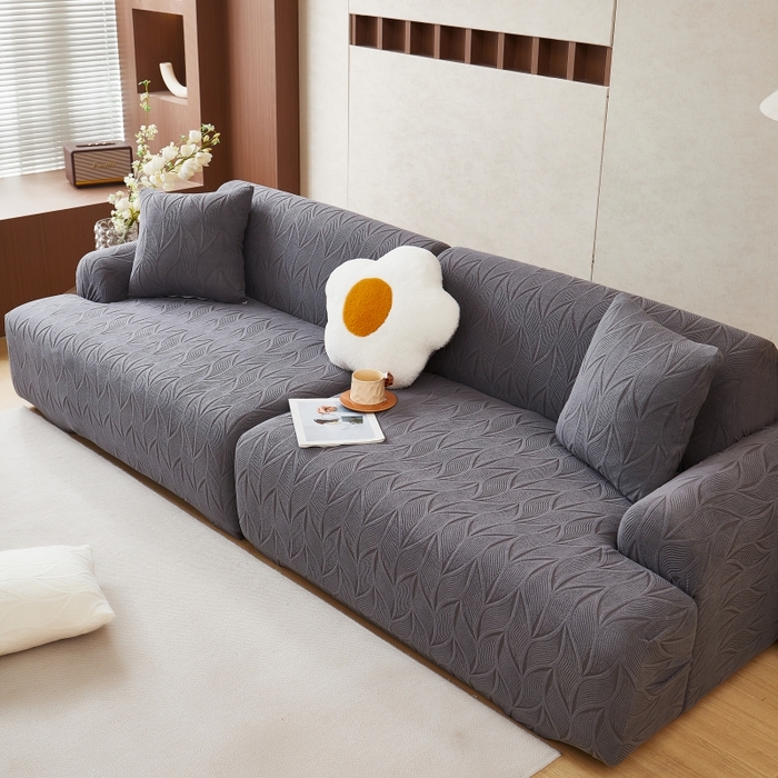 91家纺网 家纺一手货源 找家纺 丝绮鹿 2025新款雕花绒玉叶沙发套直排松紧款 玉叶-深灰