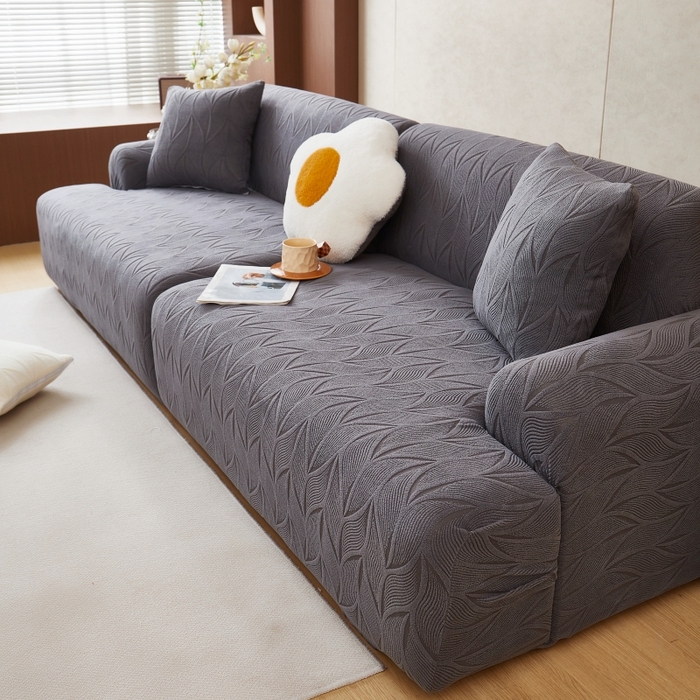 91家纺网 家纺一手货源 找家纺 丝绮鹿 2025新款雕花绒玉叶沙发套直排松紧款 玉叶-深灰