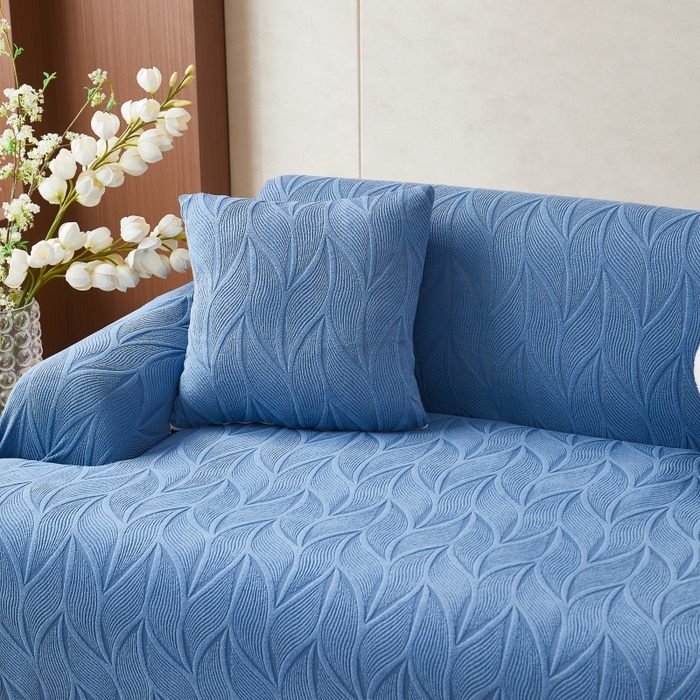 91家纺网 家纺一手货源 找家纺 丝绮鹿 2025新款雕花绒玉叶沙发套直排松紧款 玉叶-水蓝