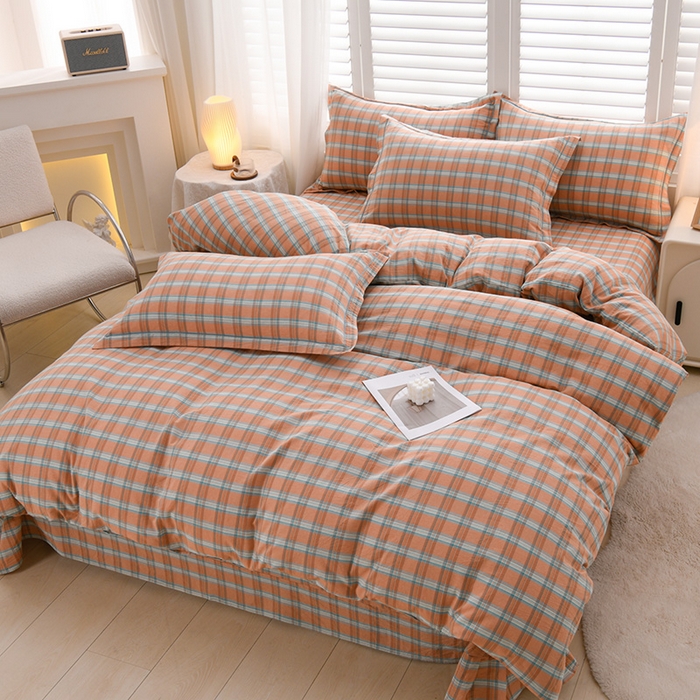 91家纺网 家纺一手货源 找家纺 润淳家居 2025新款A类全棉水洗棉四件套三件套布拉格 桔