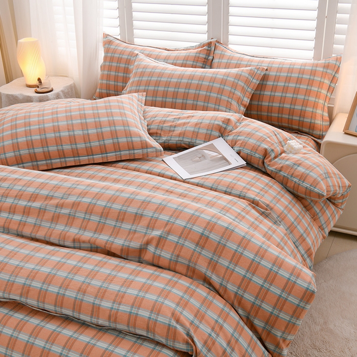 91家纺网 家纺一手货源 找家纺 润淳家居 2025新款A类全棉水洗棉四件套三件套布拉格 桔