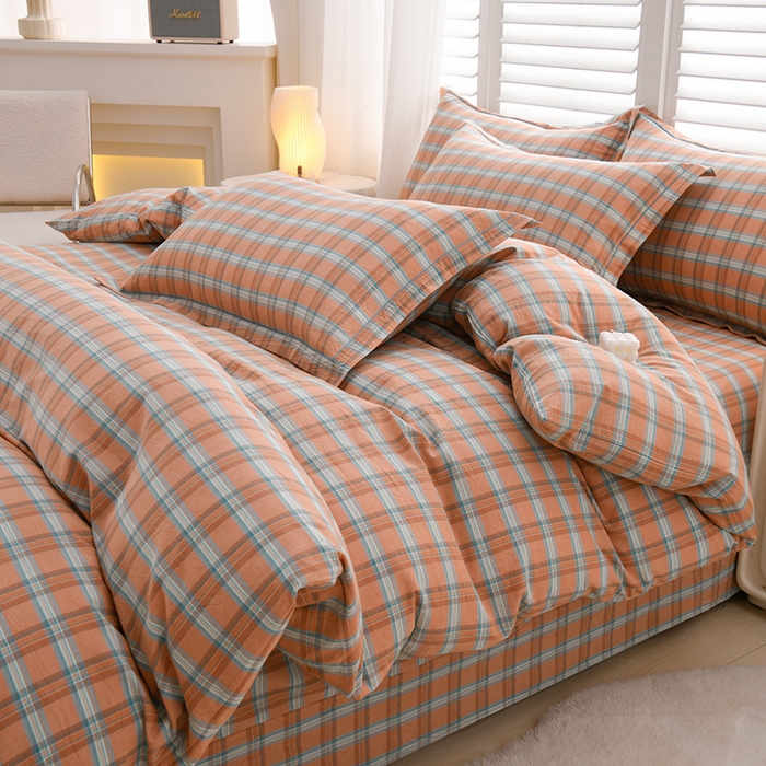 91家纺网 家纺一手货源 找家纺 润淳家居 2025新款A类全棉水洗棉四件套三件套布拉格 桔