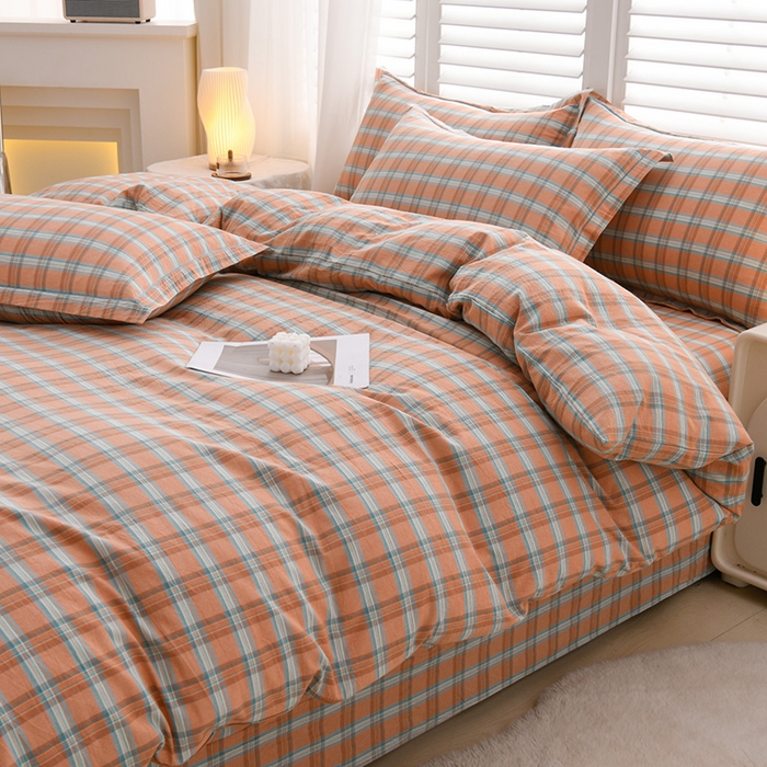 91家纺网 家纺一手货源 找家纺 润淳家居 2025新款A类全棉水洗棉四件套三件套布拉格 桔