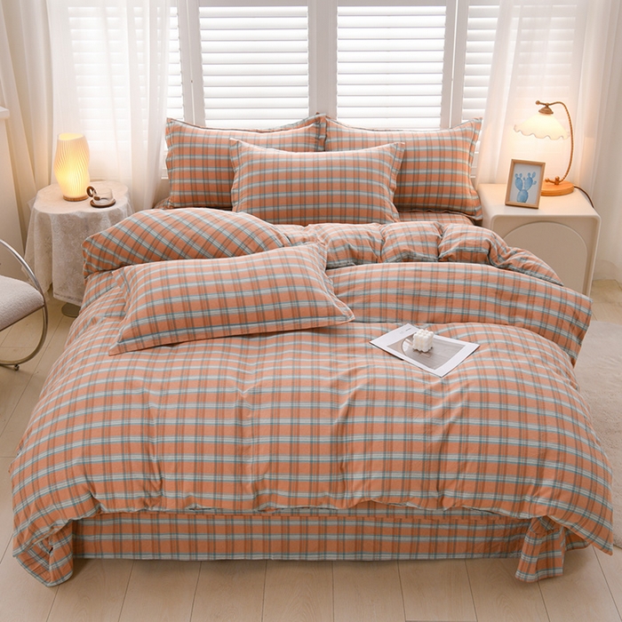 润淳家居 2025新款A类全棉水洗棉四件套三件套布拉格 桔