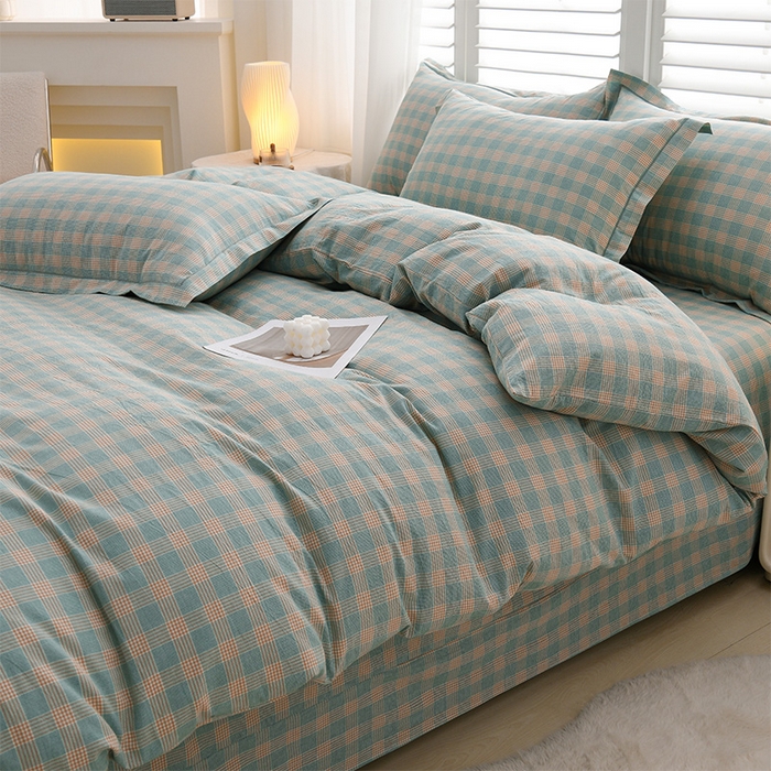 91家纺网 家纺一手货源 找家纺 润淳家居 2025新款A类全棉水洗棉四件套三件套麦芽 灰绿