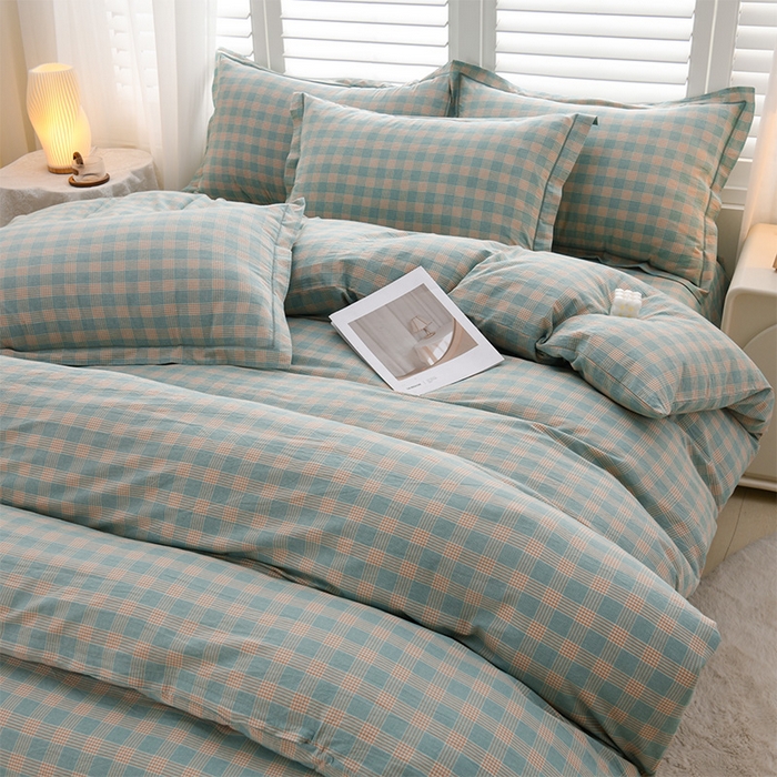 91家纺网 家纺一手货源 找家纺 润淳家居 2025新款A类全棉水洗棉四件套三件套麦芽 灰绿