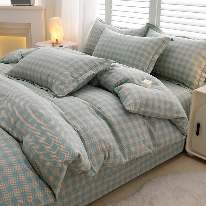 91家纺网 家纺一手货源 找家纺 润淳家居 2025新款A类全棉水洗棉四件套三件套麦芽 灰绿