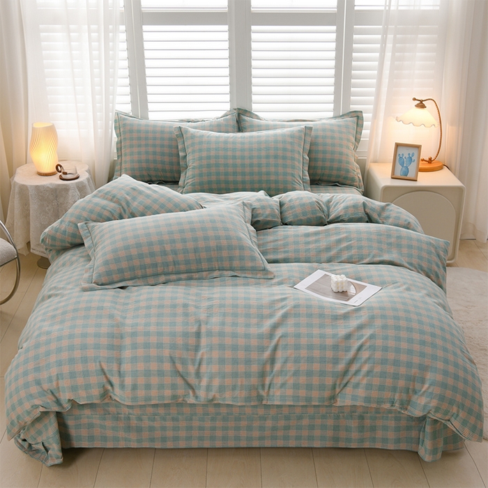 润淳家居 2025新款A类全棉水洗棉四件套三件套麦芽 灰绿