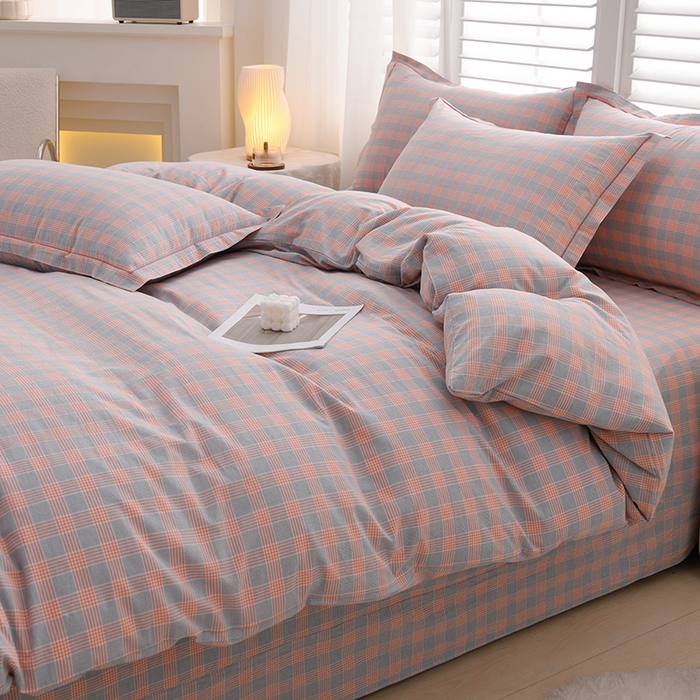 91家纺网 家纺一手货源 找家纺 润淳家居 2025新款A类全棉水洗棉四件套三件套麦芽 蓝