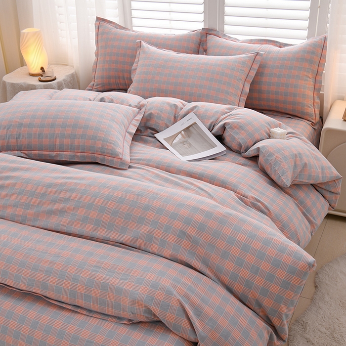 91家纺网 家纺一手货源 找家纺 润淳家居 2025新款A类全棉水洗棉四件套三件套麦芽 蓝