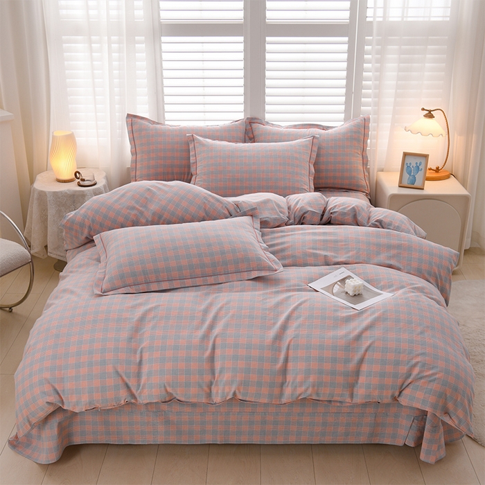 润淳家居 2025新款A类全棉水洗棉四件套三件套麦芽 蓝