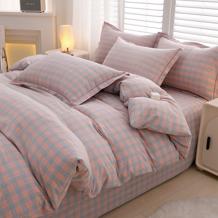 91家纺网 家纺一手货源 找家纺 润淳家居 2025新款A类全棉水洗棉四件套三件套麦芽 蓝