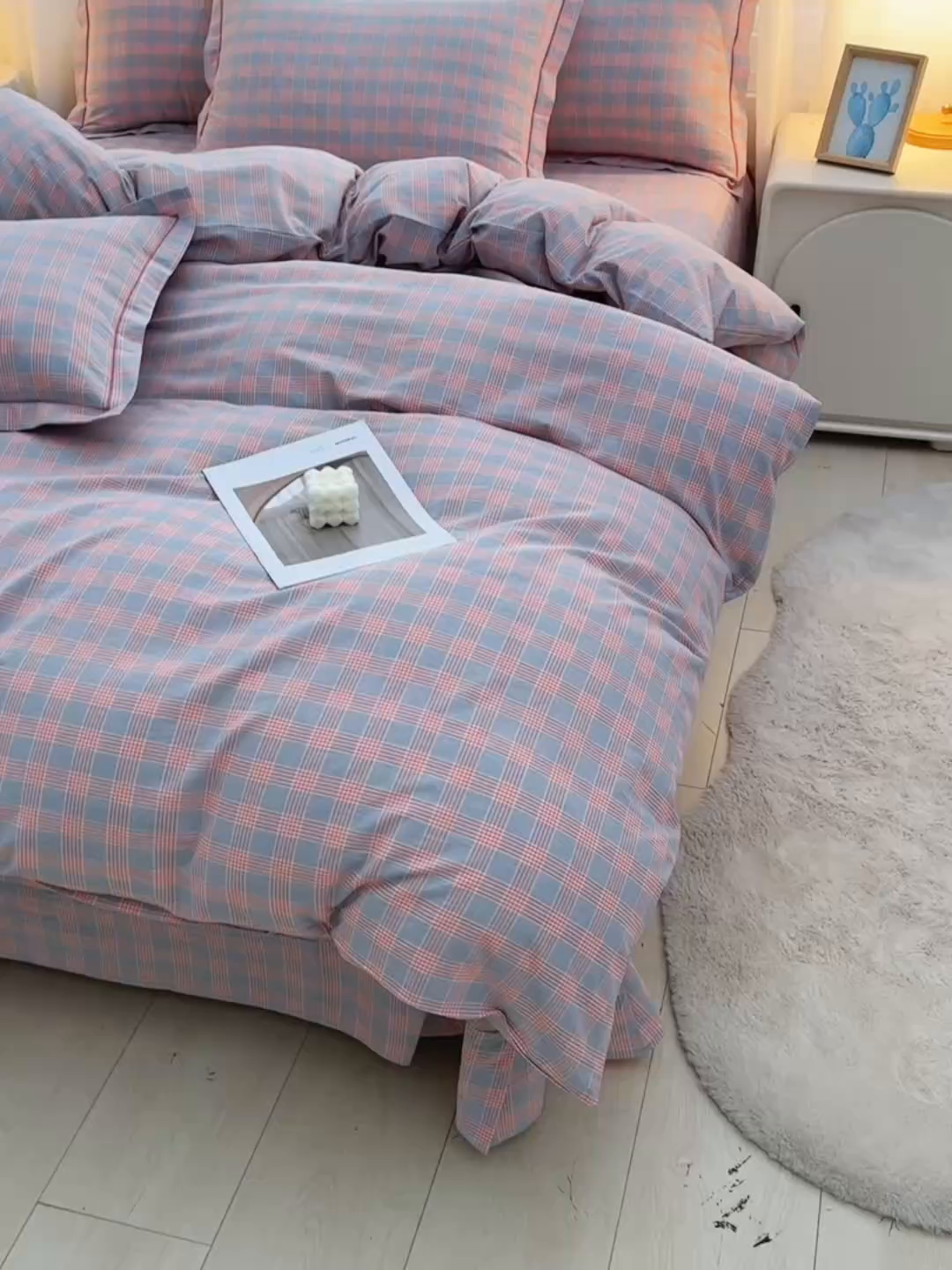 91家纺网 家纺一手货源 找家纺 润淳家居 2025新款A类全棉水洗棉四件套三件套麦芽 蓝