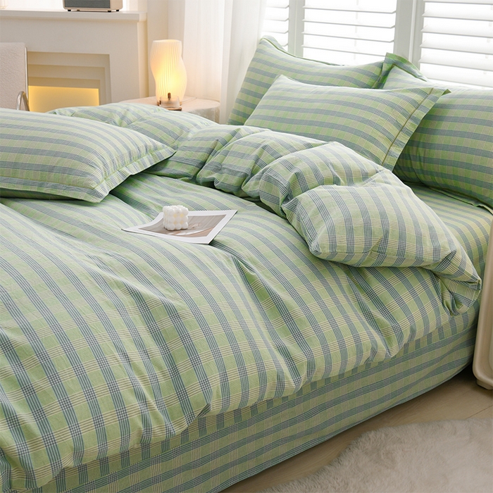 91家纺网 家纺一手货源 找家纺 润淳家居 2025新款A类全棉水洗棉四件套三件套麦芽 绿