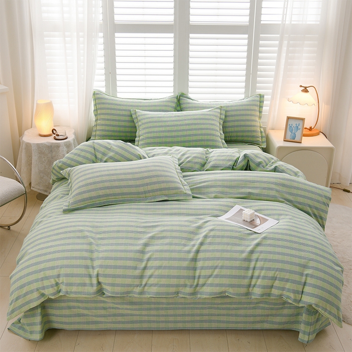 润淳家居 2025新款A类全棉水洗棉四件套三件套麦芽 绿