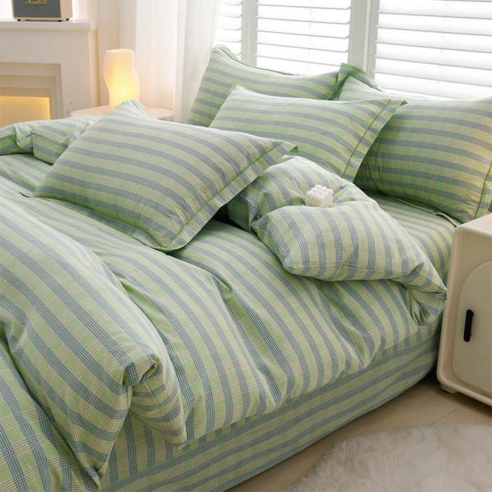 91家纺网 家纺一手货源 找家纺 润淳家居 2025新款A类全棉水洗棉四件套三件套麦芽 绿