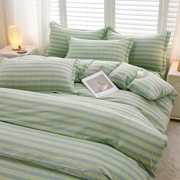 91家纺网 家纺一手货源 找家纺 润淳家居 2025新款A类全棉水洗棉四件套三件套麦芽 绿