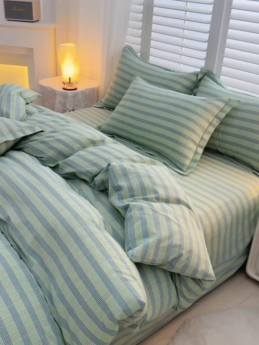 91家纺网 家纺一手货源 找家纺 润淳家居 2025新款A类全棉水洗棉四件套三件套麦芽 绿