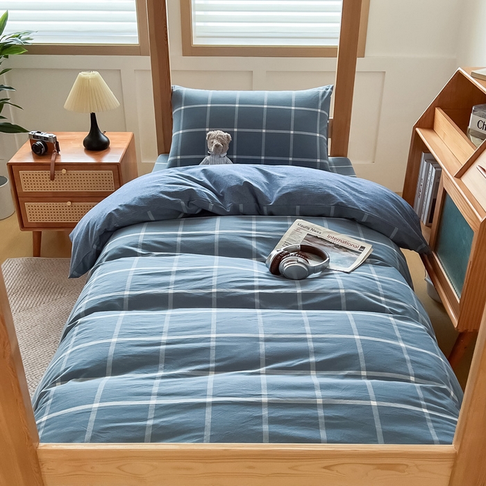 91家纺网 家纺一手货源 找家纺 （总）鸣升家纺 2025新款全棉纯棉色织水洗棉学生三件套