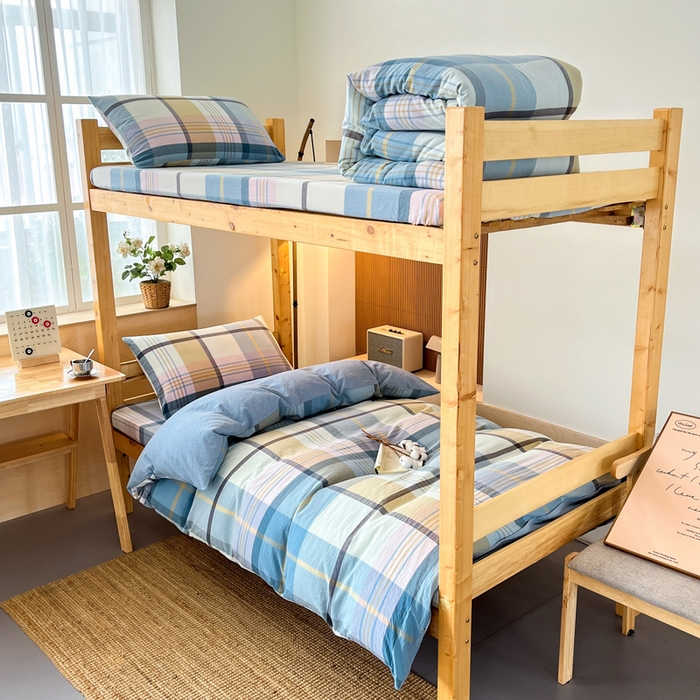 91家纺网 家纺一手货源 找家纺 （总）鸣升家纺 2025新款全棉纯棉色织水洗棉学生三件套