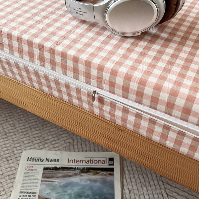 91家纺网 家纺一手货源 找家纺 鸣升家纺 2025新款全棉纯棉色织水洗棉学生三件套 粉小格