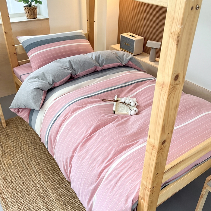 91家纺网 家纺一手货源 找家纺 鸣升家纺 2025新款全棉纯棉色织水洗棉学生三件套 格林粉