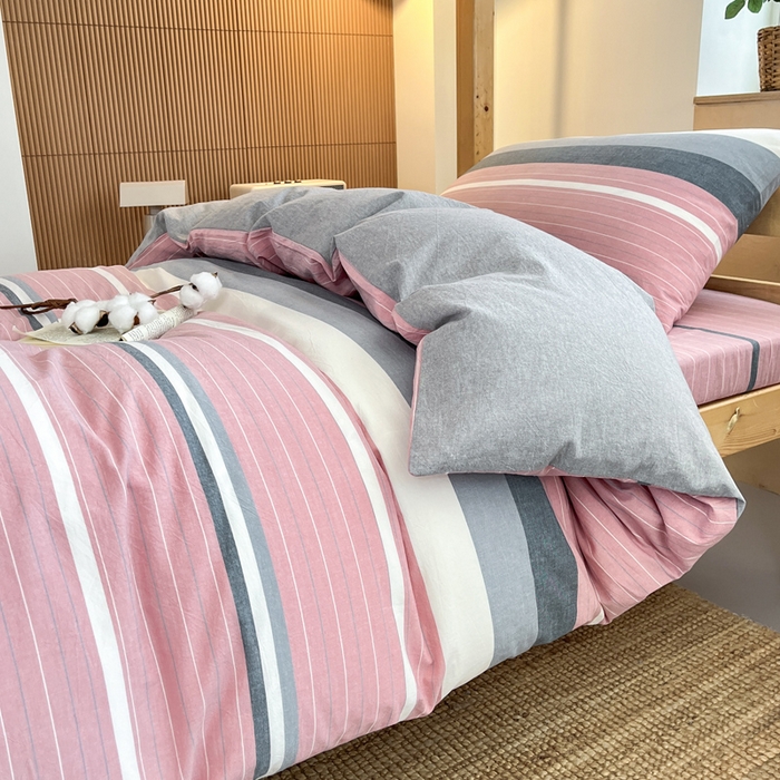 91家纺网 家纺一手货源 找家纺 鸣升家纺 2025新款全棉纯棉色织水洗棉学生三件套 格林粉