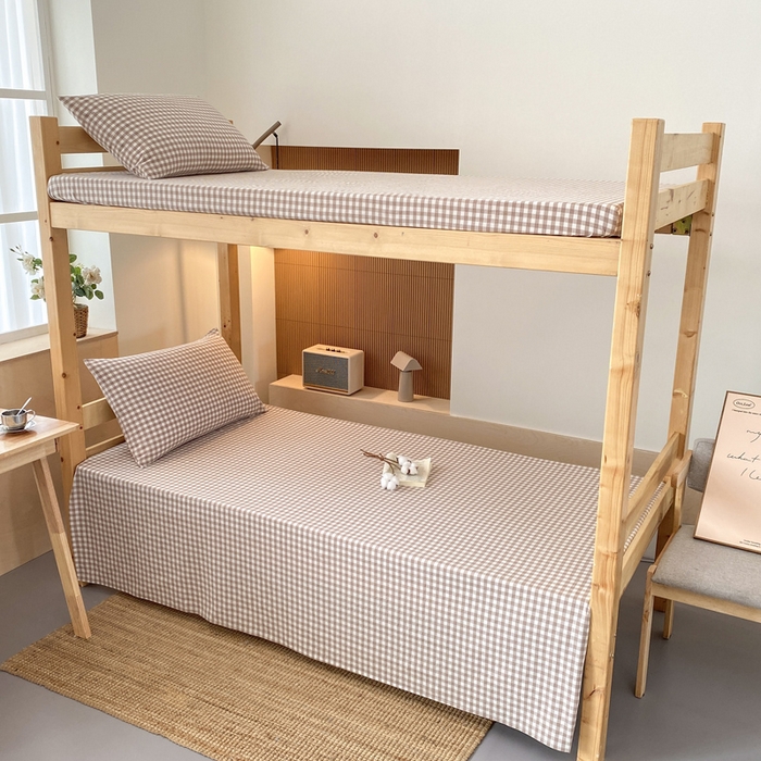 91家纺网 家纺一手货源 找家纺 鸣升家纺 2025新款全棉纯棉色织水洗棉学生三件套 米小格