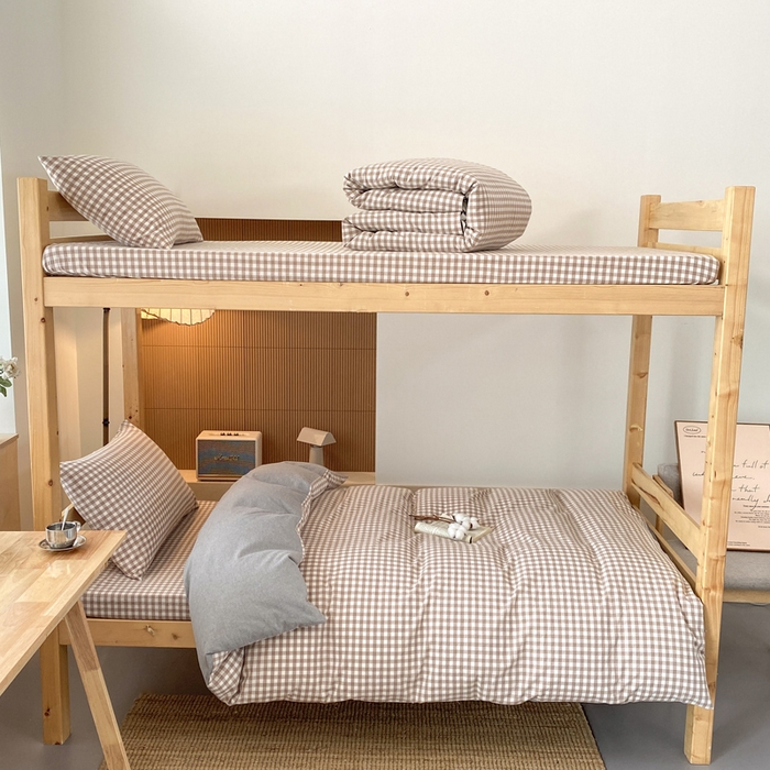 91家纺网 家纺一手货源 找家纺 鸣升家纺 2025新款全棉纯棉色织水洗棉学生三件套 米小格