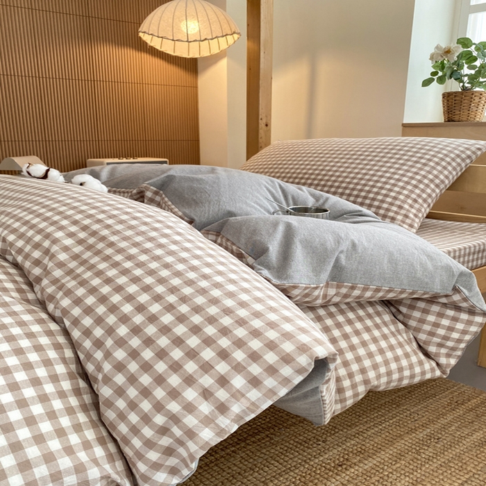 91家纺网 家纺一手货源 找家纺 鸣升家纺 2025新款全棉纯棉色织水洗棉学生三件套 米小格