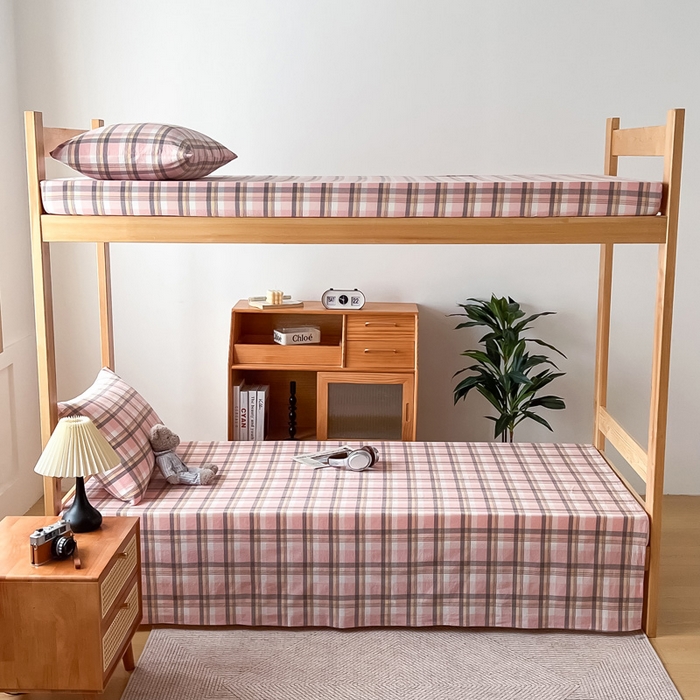 91家纺网 家纺一手货源 找家纺 鸣升家纺 2025新款全棉纯棉色织水洗棉学生三件套 莫妮卡粉