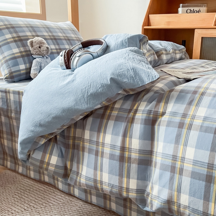 91家纺网 家纺一手货源 找家纺 鸣升家纺 2025新款全棉纯棉色织水洗棉学生三件套 莫妮卡兰