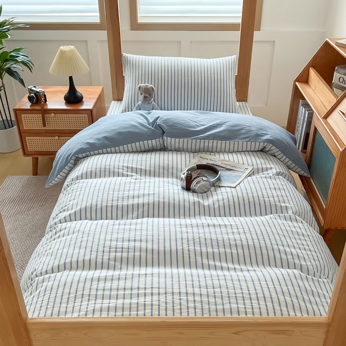 91家纺网 家纺一手货源 找家纺 鸣升家纺 2025新款全棉纯棉色织水洗棉学生三件套 青春-海兰