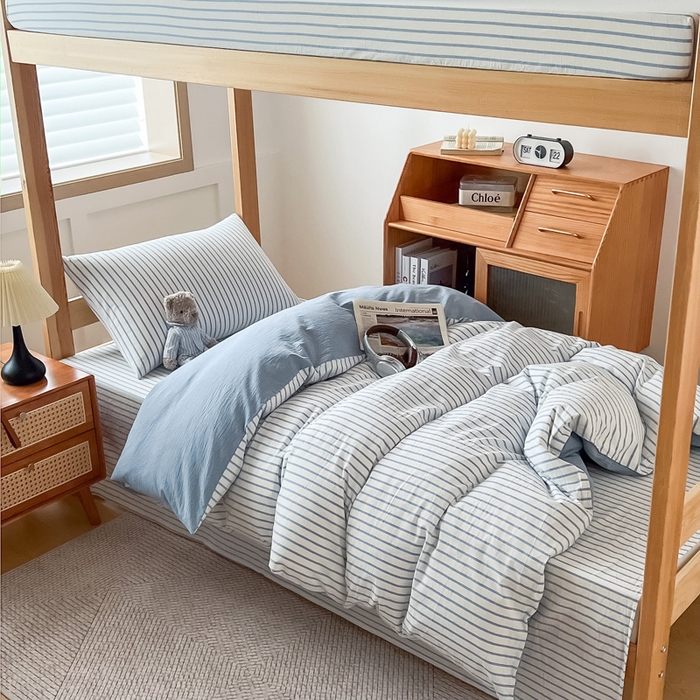 91家纺网 家纺一手货源 找家纺 鸣升家纺 2025新款全棉纯棉色织水洗棉学生三件套 青春-海兰