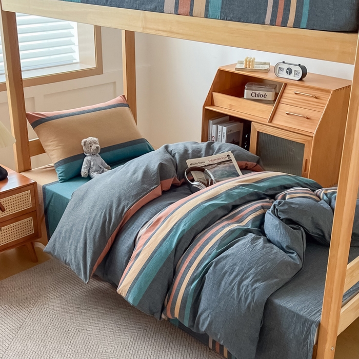 91家纺网 家纺一手货源 找家纺 鸣升家纺 2025新款全棉纯棉色织水洗棉学生三件套 希尔威亚兰