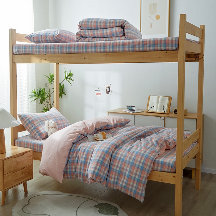 鸣升家纺 2025新款全棉纯棉色织水洗棉学生三件套 星空粉