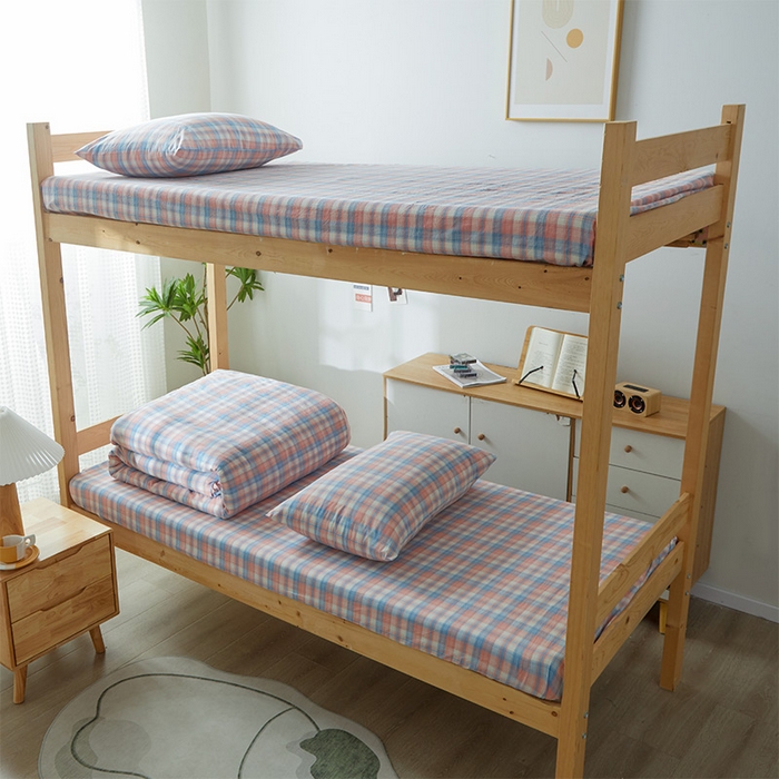 91家纺网 家纺一手货源 找家纺 鸣升家纺 2025新款全棉纯棉色织水洗棉学生三件套 星空粉