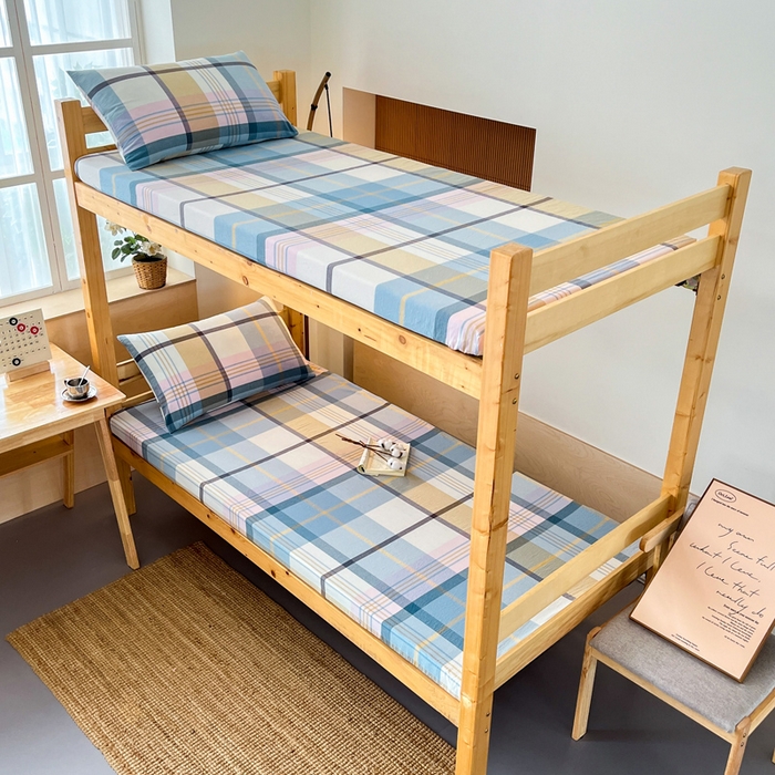 91家纺网 家纺一手货源 找家纺 鸣升家纺 2025新款全棉纯棉色织水洗棉学生三件套 英伦格