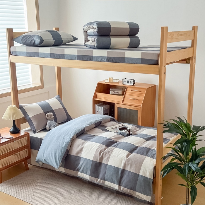 91家纺网 家纺一手货源 找家纺 （总）九沐良品 2025新款全棉纯棉色织水洗棉学生三件套宿舍三件套上下铺三件套