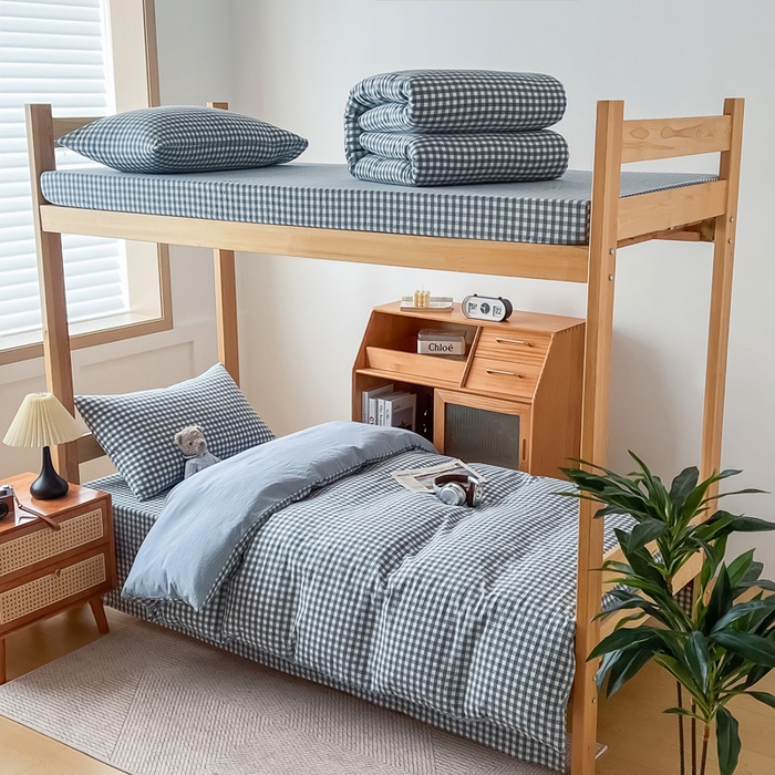 91家纺网 家纺一手货源 找家纺 （总）九沐良品 2025新款全棉纯棉色织水洗棉学生三件套宿舍三件套上下铺三件套