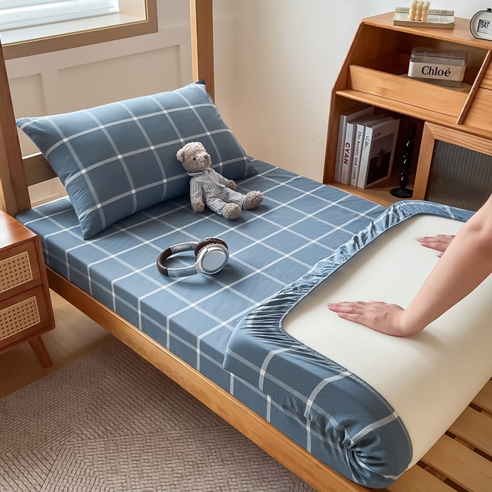 91家纺网 家纺一手货源 找家纺 九沐良品 2025新款全棉纯棉色织水洗棉学生三件套宿舍三件套上下铺三件套 柏拉图兰