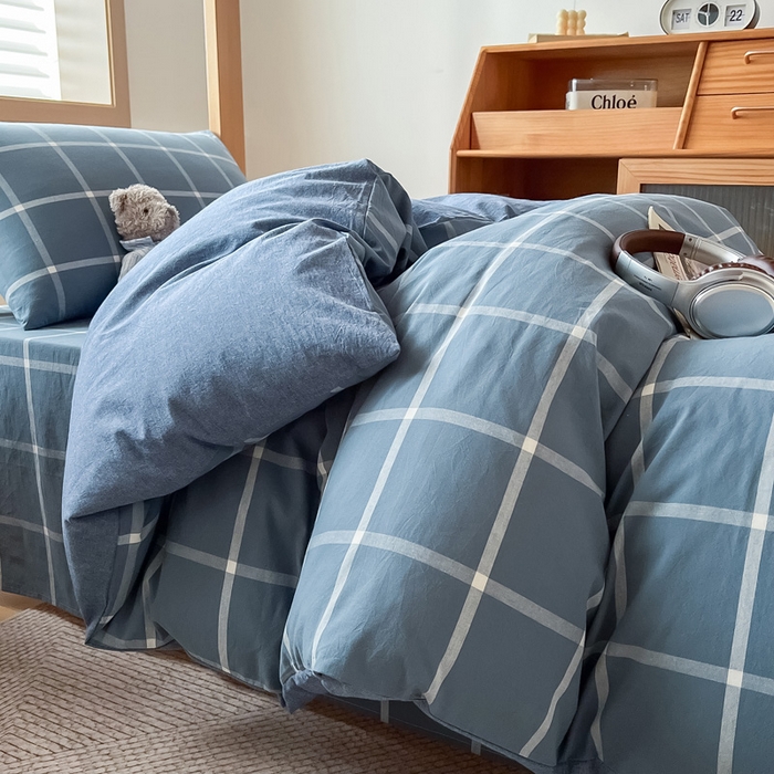 91家纺网 家纺一手货源 找家纺 九沐良品 2025新款全棉纯棉色织水洗棉学生三件套宿舍三件套上下铺三件套 柏拉图兰