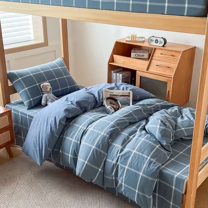 91家纺网 家纺一手货源 找家纺 九沐良品 2025新款全棉纯棉色织水洗棉学生三件套宿舍三件套上下铺三件套 柏拉图兰