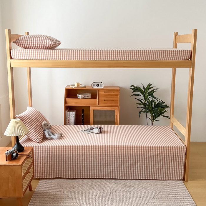 91家纺网 家纺一手货源 找家纺 九沐良品 2025新款全棉纯棉色织水洗棉学生三件套宿舍三件套上下铺三件套 粉小格