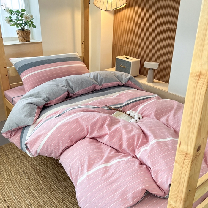 91家纺网 家纺一手货源 找家纺 九沐良品 2025新款全棉纯棉色织水洗棉学生三件套宿舍三件套上下铺三件套 格林粉