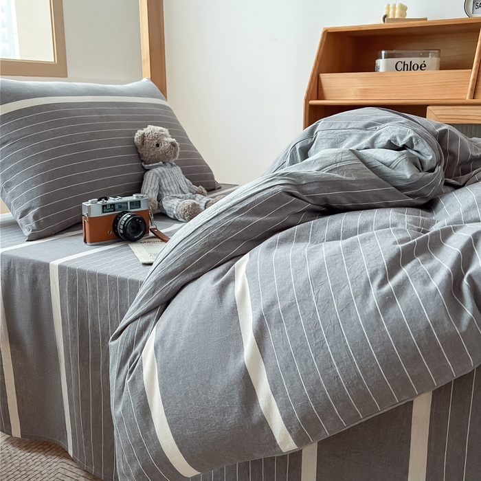 91家纺网 家纺一手货源 找家纺 九沐良品 2025新款全棉纯棉色织水洗棉学生三件套宿舍三件套上下铺三件套 灰条