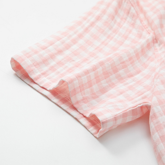 91家纺网 家纺一手货源 找家纺 玖弘家居 2025新款全棉双层纱长袖家居服【控价 抖音69.9  视频号  69.9   小红书  89】 女款糖果粉短袖